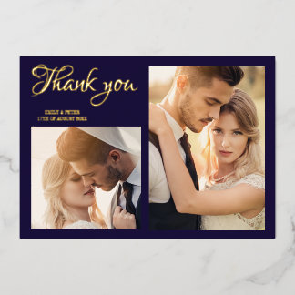 Carte de remerciement de mariage moderne bleu mari