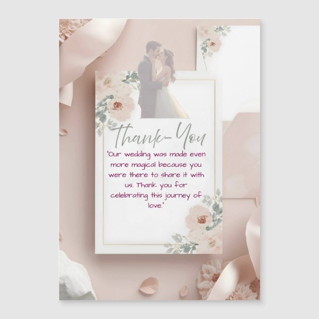 Carte de remerciement de mariage moderne Blush & B (Devant)