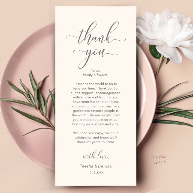 Carte de remerciement de mariage moderne pour le d (Modern Wedding Dinner Place Setting Thank You Card in Ivory and Grey)