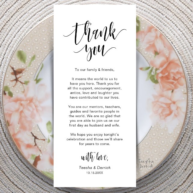 Carte de remerciement de mariage moderne pour le d (Modern Wedding Dinner Place Setting Thank You Card in Black and White)