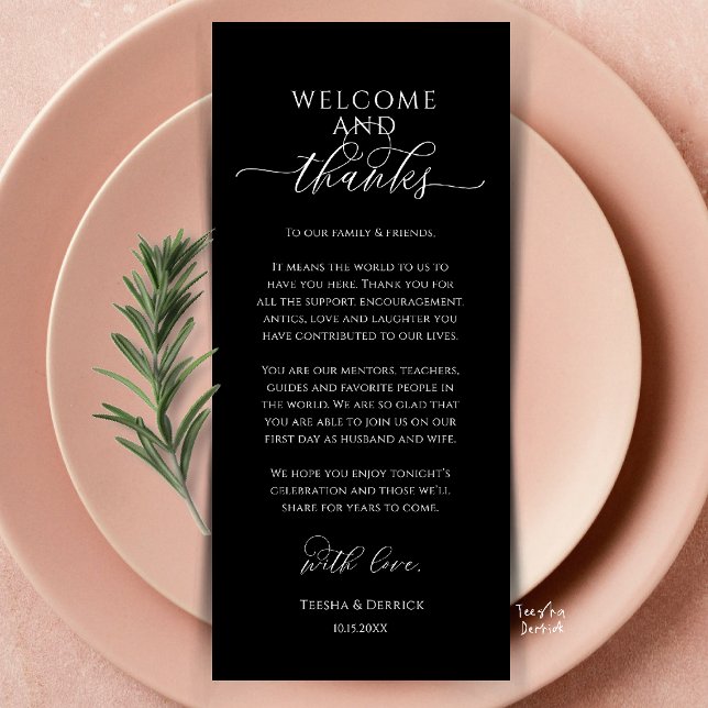 Carte de remerciement de mariage moderne pour le d (Modern Wedding Dinner Place Setting Thank You Card in black and white)
