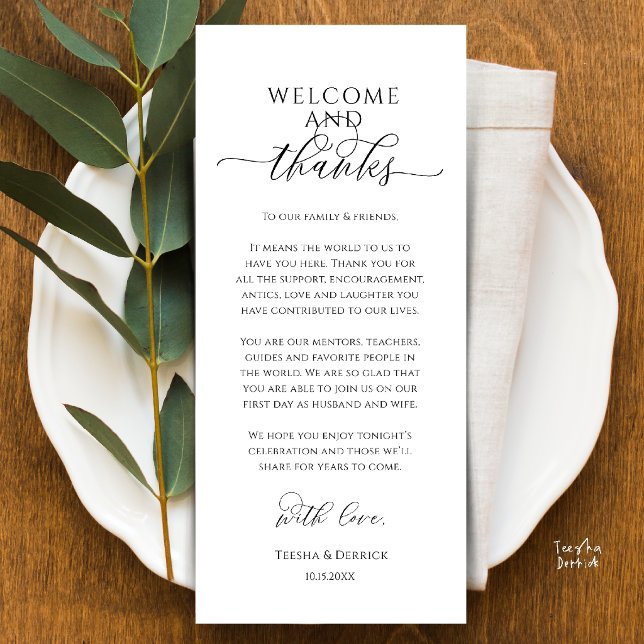 Carte de remerciement de mariage moderne pour le d (Modern Wedding Dinner Place Setting Thank You Card in black and white)