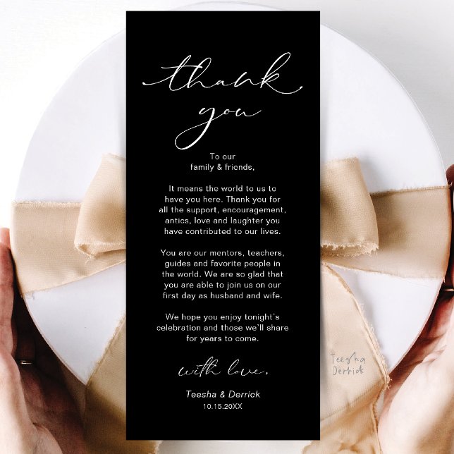 Carte de remerciement de mariage moderne pour le d (Modern Wedding Dinner Place Setting Thank You Card in Black and White)