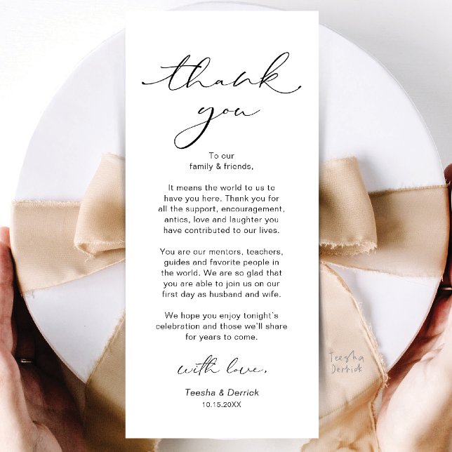 Carte de remerciement de mariage moderne pour le d (Modern Wedding Dinner Place Setting Thank You Card in Black and White)