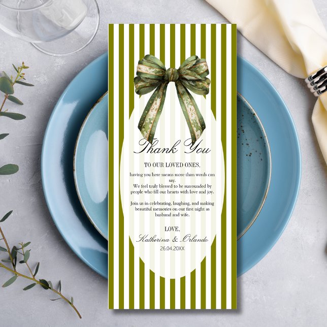 Carte de remerciement de mariage Olive Bow (Créateur téléchargé)