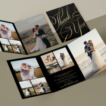 Carte de remerciement de mariage or noir multi pho