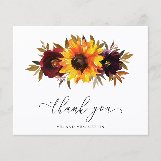 Carte de remerciement de mariage pas chère Sunflow (Devant)