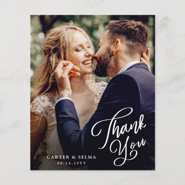 Carte de remerciement de mariage photo avec script (Devant)