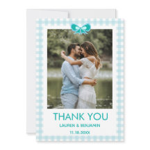 Carte de remerciement de mariage photo bleu minima