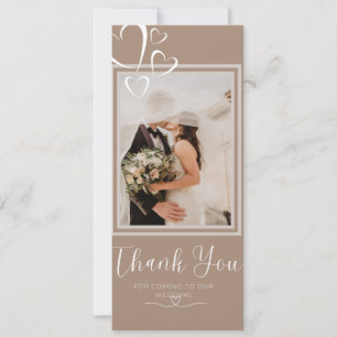 Carte de remerciement de mariage photo coeurs Taup
