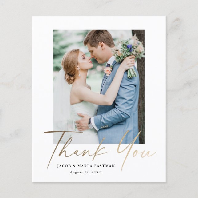 Carte de remerciement de mariage photo de script m (Devant)