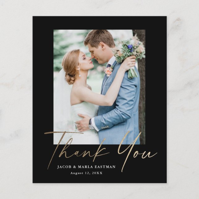 Carte de remerciement de mariage photo de script m (Devant)