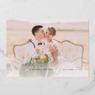 Carte de remerciement de mariage photo en feuille