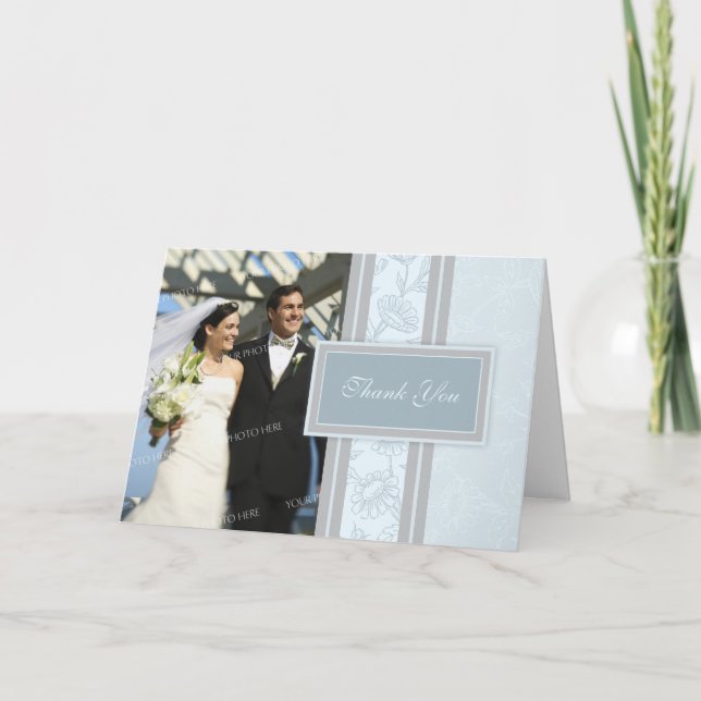 Carte de remerciement de mariage photo florale ble (Devant)
