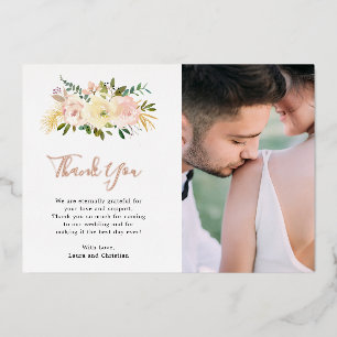 Carte de remerciement de mariage photo florale ros