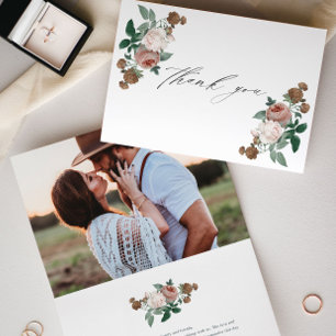 Carte de remerciement de mariage photo florale vin