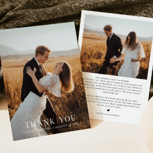 Carte de remerciement de mariage photo minimaliste