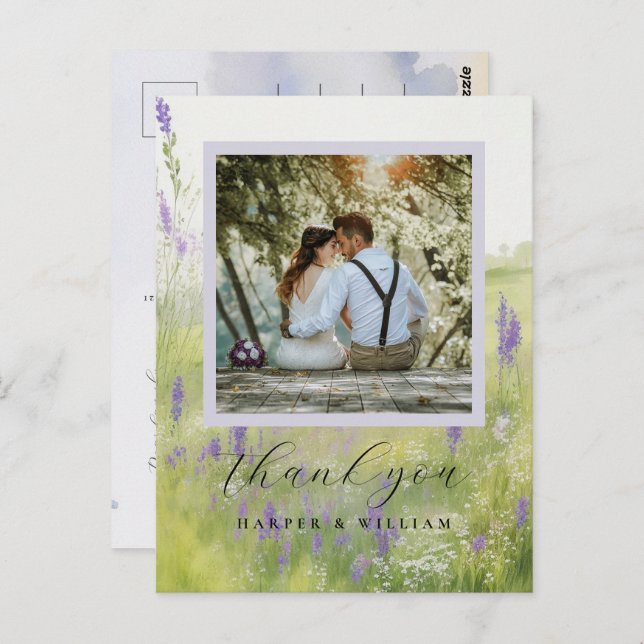 carte de remerciement de mariage photo paysage aqu (Devant / Derrière)