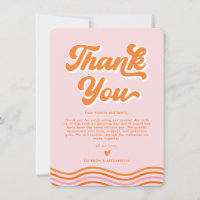 Carte de remerciement de mariage photo rose orange