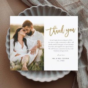 Carte de remerciement de mariage photo Script Or B