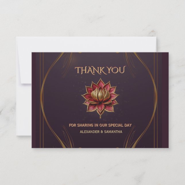 Carte de remerciement de mariage Plum Gothic Or (Devant)
