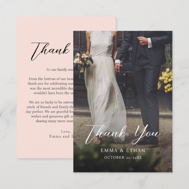 Carte de remerciement de mariage recto-verso avec  (Devant / Derrière)