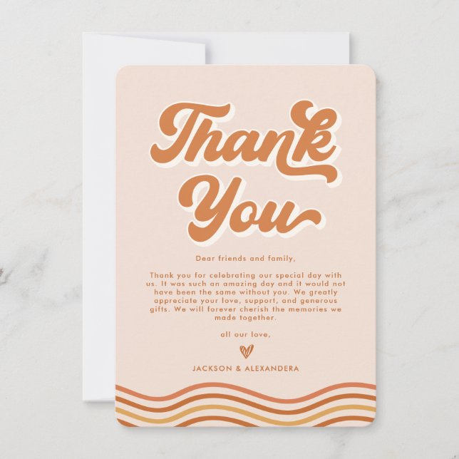 Carte de remerciement de mariage rétro Boho Orange (Devant)