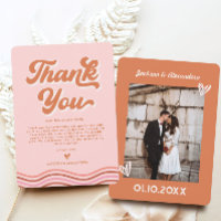 Carte de remerciement de mariage rétro rose orange
