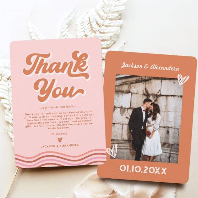 Carte de remerciement de mariage rétro rose orange (Créateur téléchargé)