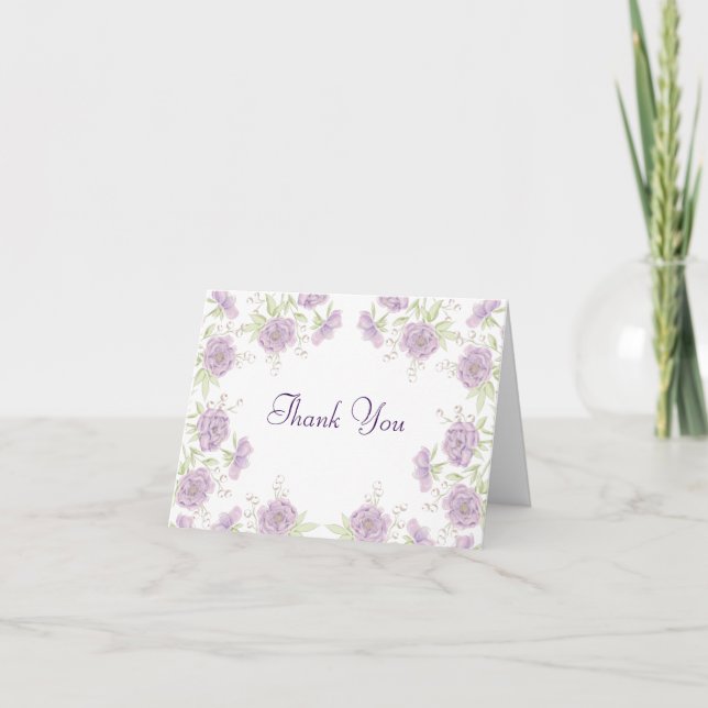 Carte de remerciement de mariage Rose Violet Lavan (Devant)