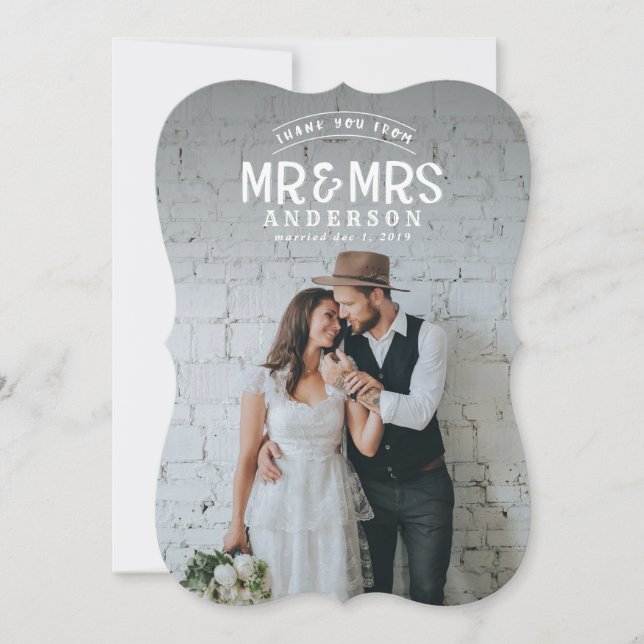 Carte de remerciement de mariage rustique avec pho (Devant)