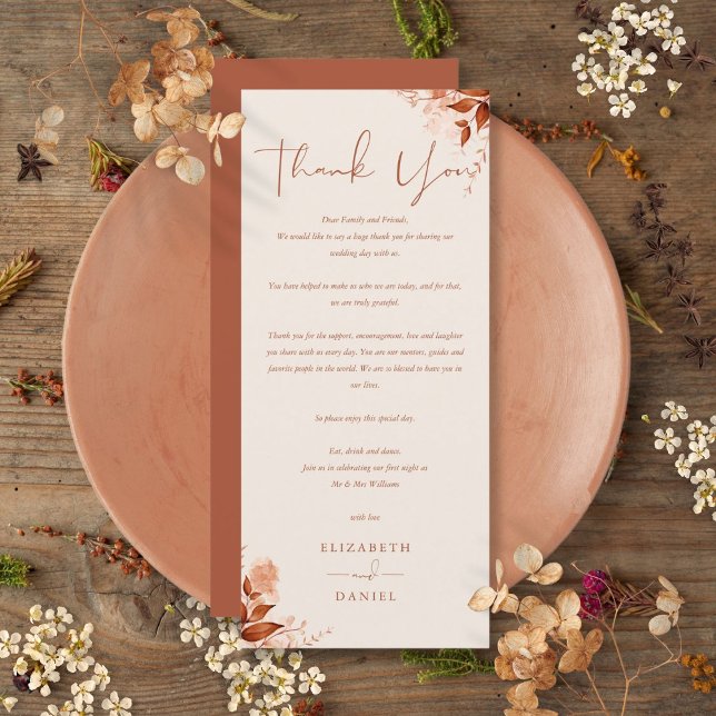 Carte de remerciement de mariage rustique d'automn (Rustic Autumn Fall Wedding Thank You Place Card)