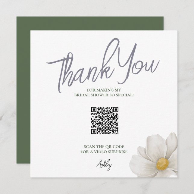Carte de remerciement de mariage simple code QR bl (Devant / Derrière)