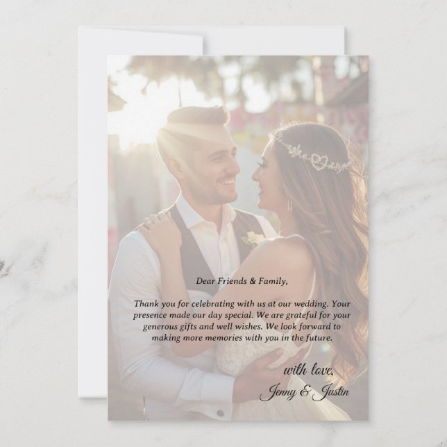 Carte de remerciement de mariage simple moderne av (Dos)