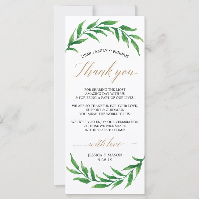Carte de remerciement de mariage - Verdure (Devant)