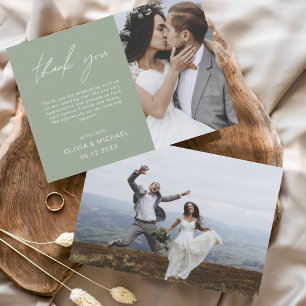 Carte de remerciement de mariage vert sauge avec p