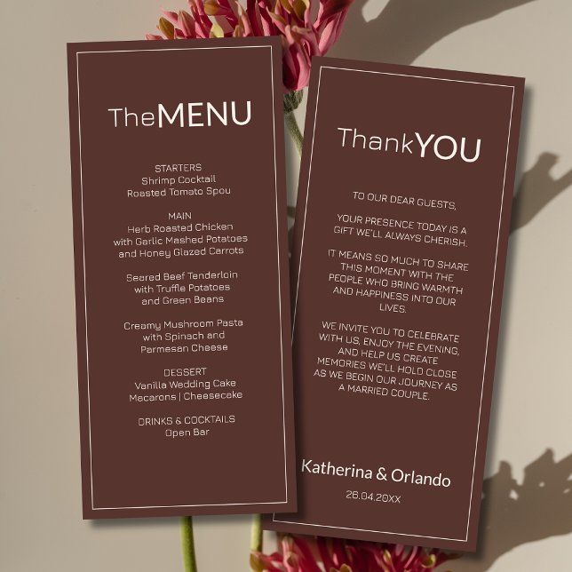 Carte de remerciement de menu de mariage au chocol (Créateur téléchargé)