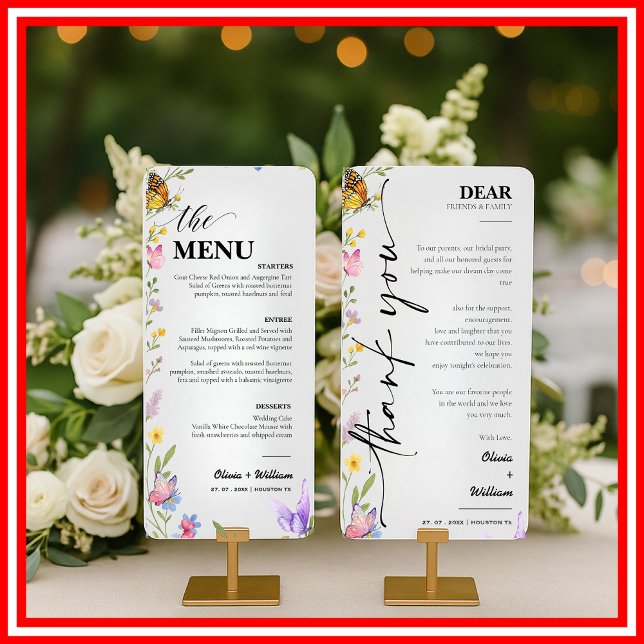Carte de remerciement de menu de mariage aux fleur (Créateur téléchargé)