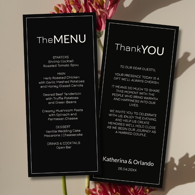 Carte de remerciement de menu de mariage Black Ivo (Créateur téléchargé)