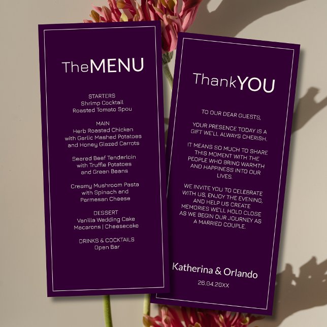 Carte de remerciement de menu de mariage Deep Plum (Créateur téléchargé)
