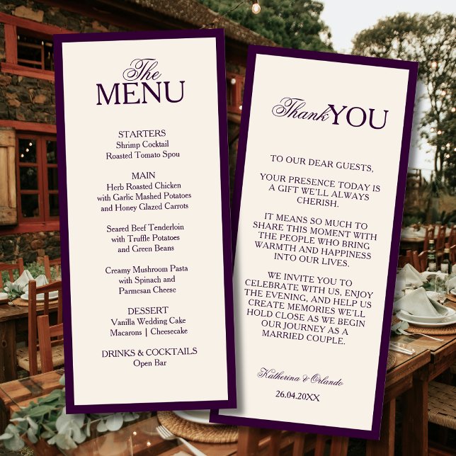 Carte de remerciement de menu de mariage Deep Plum (Créateur téléchargé)