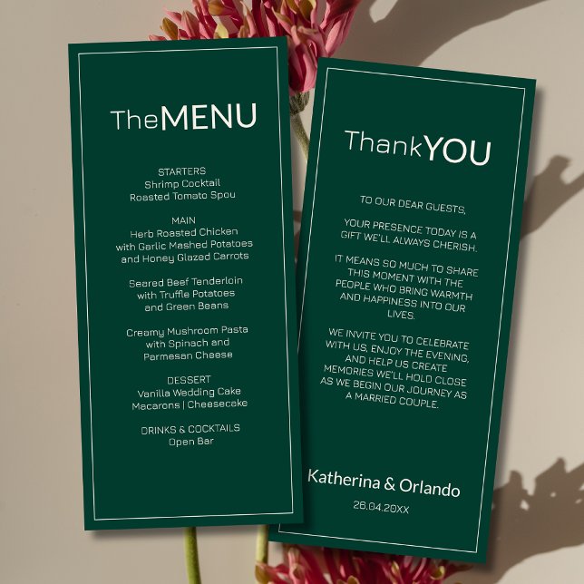 Carte de remerciement de menu de mariage Emerald O (Créateur téléchargé)