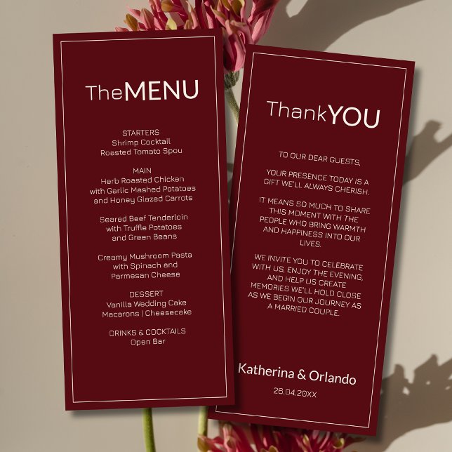 Carte de remerciement de menu de mariage en Bourgo (Créateur téléchargé)