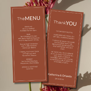 Carte de remerciement de menu de mariage en terre