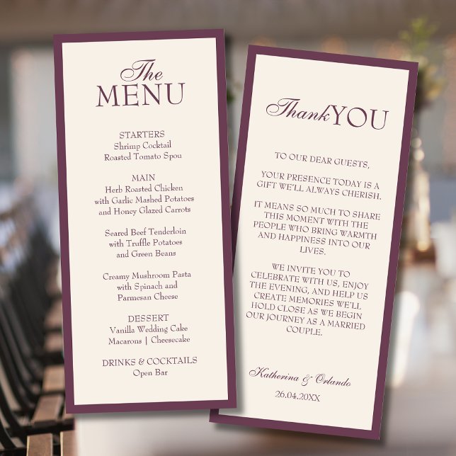 Carte de remerciement de menu de mariage minimalis (Créateur téléchargé)