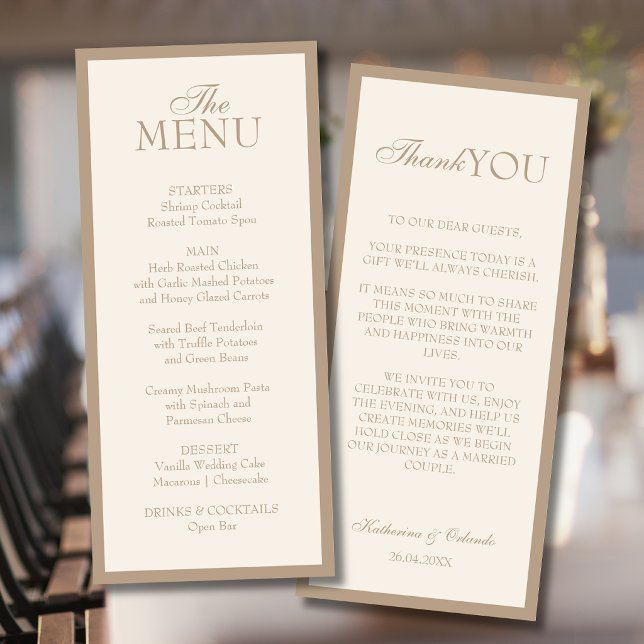 Carte de remerciement de menu de mariage minimalis (Créateur téléchargé)