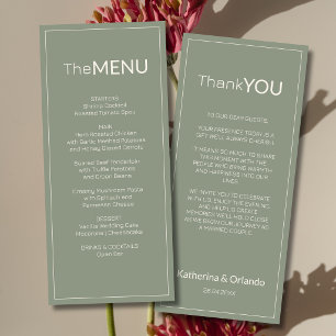 Carte de remerciement de menu de mariage vert saug