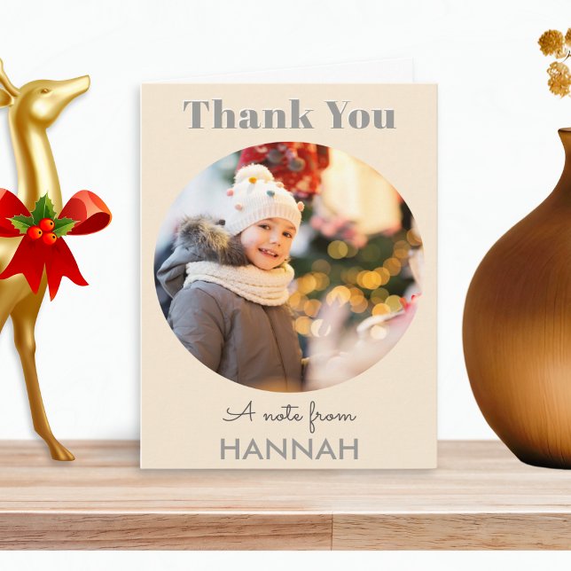 Carte de remerciement de Noël avec photo personnal (An elegant Thank You card for appreciation of a Christmas gift, with personalised photo and name)