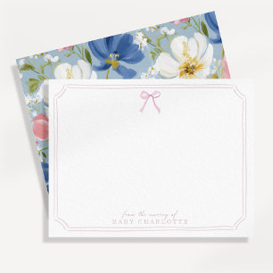 Carte de remerciement de nursery à motif floral bl