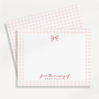 Carte de remerciement de nursery à ruban gingham r